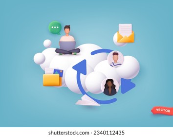 Connected people as social community networking worldwide. Cooperation and teamwork using internet connection. 3D Web Vector Illustrations.