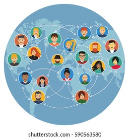 Connected people social media interaction, vector flat design