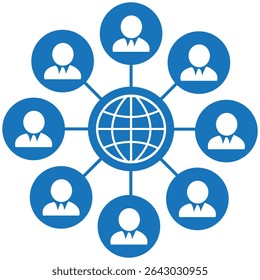 Personas conectadas alrededor del icono de la Tierra, iconos de inicio, icono de globo. Este Diagrama es perfecto para Clipart, pegatinas, carteles y presentaciones.