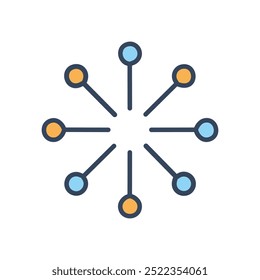 Connected points. Multicolored points connected by lines, symbolizing a network or collaboration.
