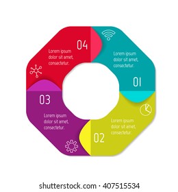 Connected polygonal infographic diagram. Circular chart with 4 options. Paper progress steps for tutorial with four parts. Isolated business concept sequence banner. EPS10 polygonal workflow layout.