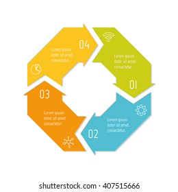 Connected polygonal infographic diagram. Circular chart with 4 options. Paper progress steps for tutorial with four parts. Isolated business concept sequence banner. EPS10 polygonal workflow layout.
