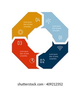 Connected polygonal infographic diagram. Circular chart with 4 options. Paper progress steps for tutorial with four parts. Isolated business concept sequence banner. EPS10 polygonal workflow layout.