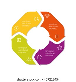 Connected polygonal infographic diagram. Circular chart with 4 options. Paper progress steps for tutorial with four parts. Isolated business concept sequence banner. EPS10 polygonal workflow layout.