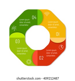 Connected polygonal infographic diagram. Circular chart with 4 options. Paper progress steps for tutorial with four parts. Isolated business concept sequence banner. EPS10 polygonal workflow layout.