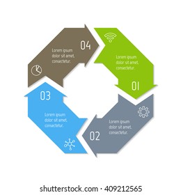 Connected polygonal infographic diagram. Circular chart with 4 options. Paper progress steps for tutorial with four parts. Isolated business concept sequence banner. EPS10 polygonal workflow layout.