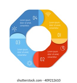 Connected polygonal infographic diagram. Circular chart with 4 options. Paper progress steps for tutorial with four parts. Isolated business concept sequence banner. EPS10 polygonal workflow layout.