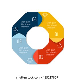 Connected polygonal infographic diagram. Circular chart with 4 options. Paper progress steps for tutorial with four parts. Isolated business concept sequence banner. EPS10 polygonal workflow layout.