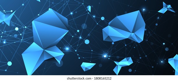 Verbundene Polygone. Blühender blauer Plexus-Vektorhintergrund, digitale Datenvisualisierung.