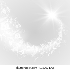 Connected polygons spiral plexus vector geometric background can be used for scientific or technology presentations as molecule and communication concept. Digital data visualization. EPS10.