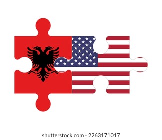 Connected puzzle of flags of Albania and USA, vector