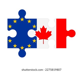 Rompecabezas conectado de banderas de Argelia y Canadá, vector