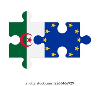 Connected puzzle of flags of Algeria and European Union, vector