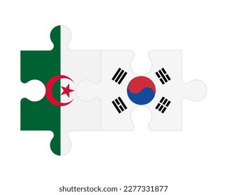 Connected puzzle of flags of Algeria and South Korea, vector