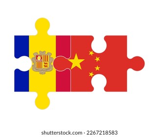 Connected puzzle of flags of Andorra and China, vector