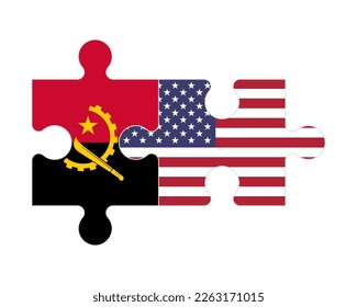 Connected puzzle of flags of Angola and USA, vector
