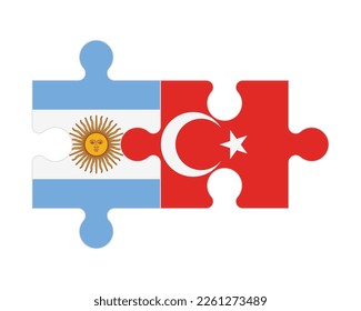 Connected puzzle of flags of Argentina and Turkey, vector