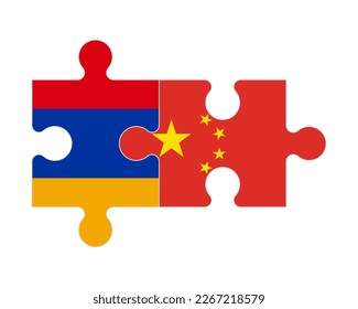 Rompecabezas conectado de banderas de Armenia y China, vector