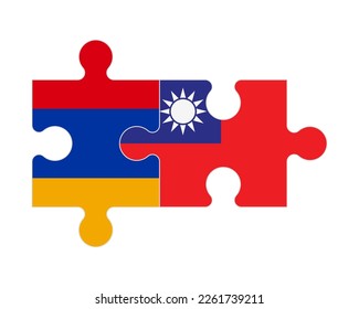 Connected puzzle of flags of Armenia and Taiwan, vector