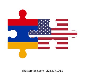 Connected puzzle of flags of Armenia and USA, vector