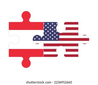Connected puzzle of flags of Austria and America, vector