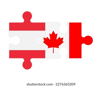 Rompecabezas conectado de banderas de Austria y Canadá, vector