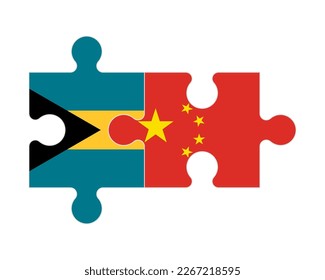Connected puzzle of flags of Bahamas and China, vector