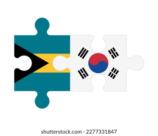 Connected puzzle of flags of Bahamas and South Korea, vector