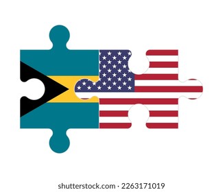 Connected puzzle of flags of Bahamas and USA, vector