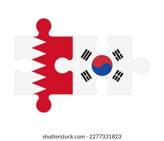 Rompecabezas conectado de banderas de Bahréin y Corea del Sur, vector