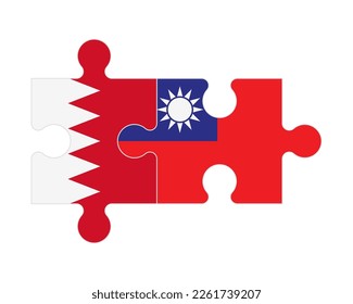 Rompecabezas conectado de banderas de Bahréin y Taiwán, vector