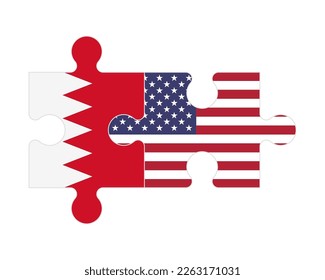 Connected puzzle of flags of Bahrain and USA, vector