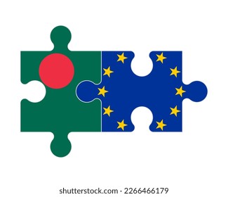 Connected puzzle of flags of Bangladesh and European Union, vector