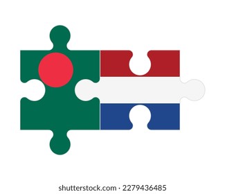 Connected puzzle of flags of Bangladesh and Netherlands, vector