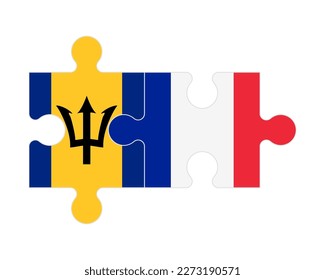 Connected puzzle of flags of Barbados and France , vector