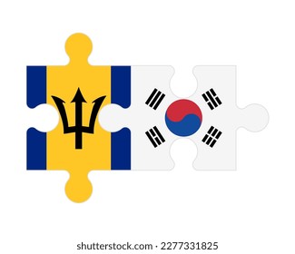 Connected puzzle of flags of Barbados and South Korea, vector
