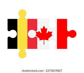 Rompecabezas conectado de banderas de Bélgica y Canadá, vector