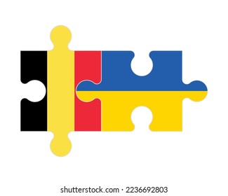 Connected puzzle of flags of Belgium and Ukraine, vector