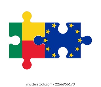 Connected puzzle of flags of Benin and European Union, vector