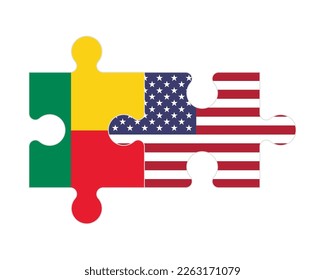 Connected puzzle of flags of Benin and USA, vector