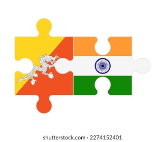 Connected puzzle of flags of Bhutan and India, vector