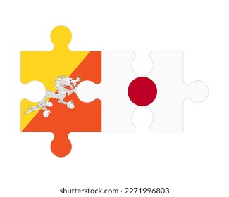 Connected puzzle of flags of Bhutan and Japan, vector