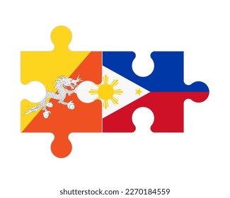Connected puzzle of flags of Bhutan and Philippines, vector