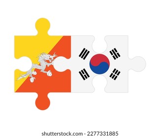 Connected puzzle of flags of Bhutan and South Korea, vector