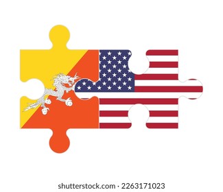 Connected puzzle of flags of Bhutan and USA, vector