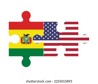 Connected puzzle of flags of Bolivia and US, vector