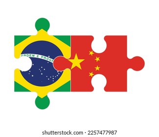 Verbundenes Rätsel der Flaggen Brasiliens und Chinas, Vektorgrafik