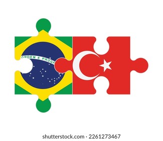 Connected puzzle of flags of Brazil and Turkey, vector