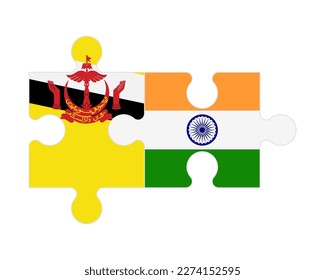 Connected puzzle of flags of Brunei and India, vector