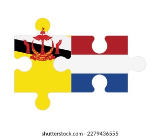 Connected puzzle of flags of Brunei and Netherlands, vector